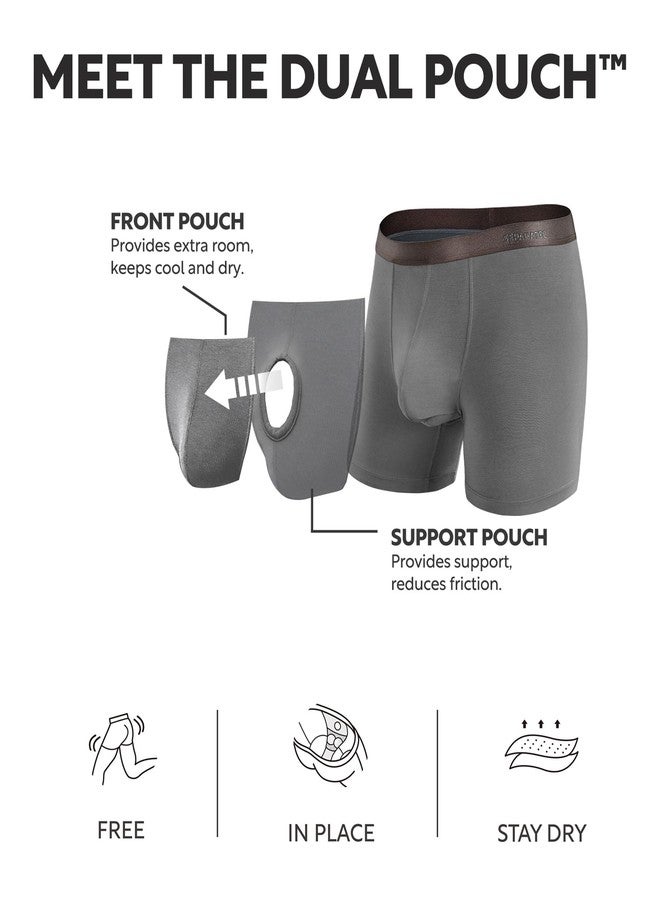 Separatec ملابس داخلية رجالية من Separatec مزودة بجيب، مصنوعة من قماش رايون ماص للرطوبة من الخيزران، سراويل بوكسر رجالية قابلة للتهوية، عبوة من 3 أو 6 قطع (مقاس متوسط، رمادي داكن). - Image 2